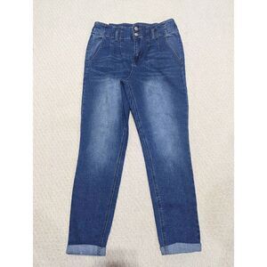 Almost Famous Women's Blue Wash High-Rise Straight-Leg Jeans Cuffed Jeans Size 9